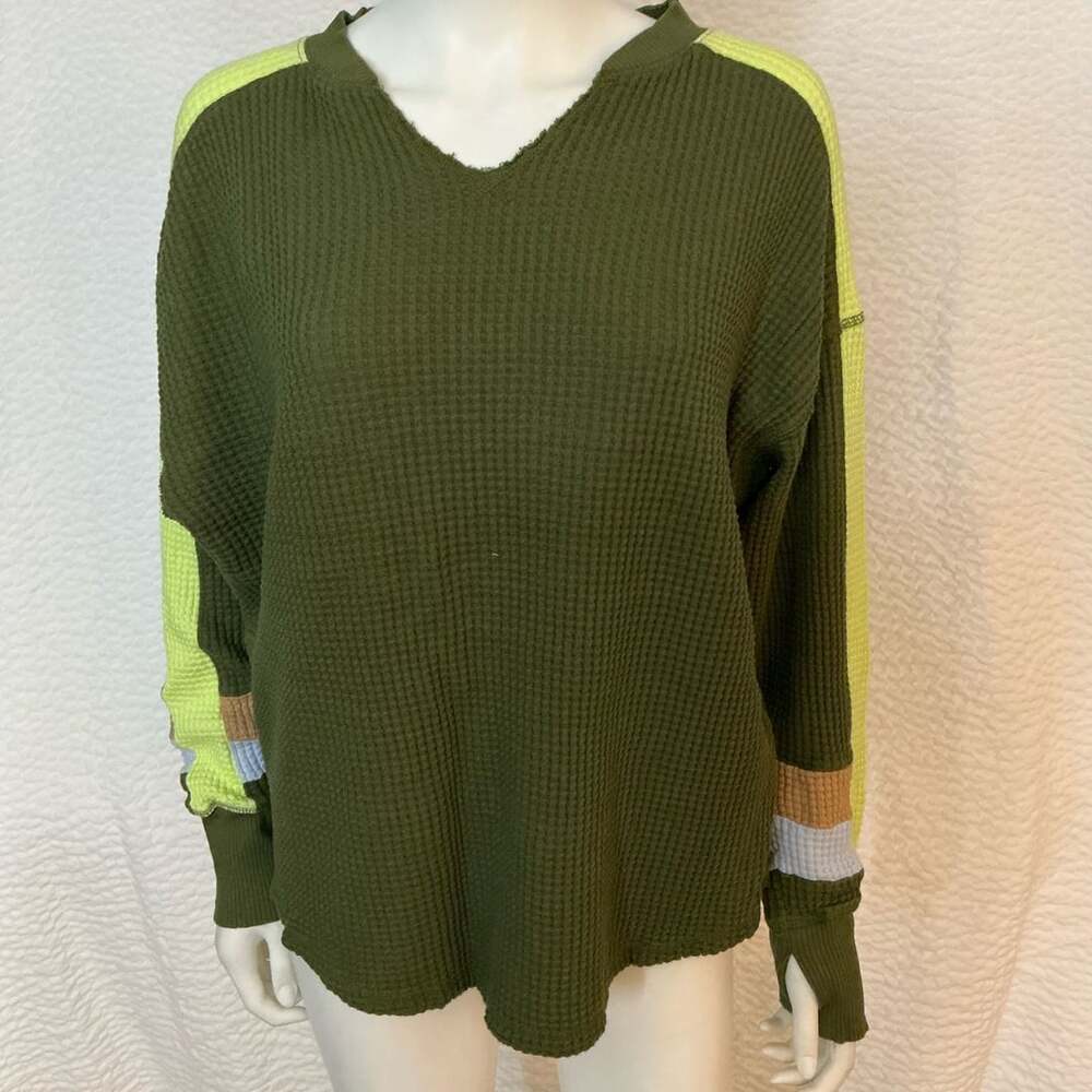 Offline By Aerie Waffle Knit Top Size M Green